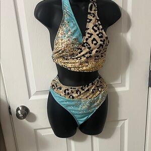 Leopard Print and Teal Bikini Set